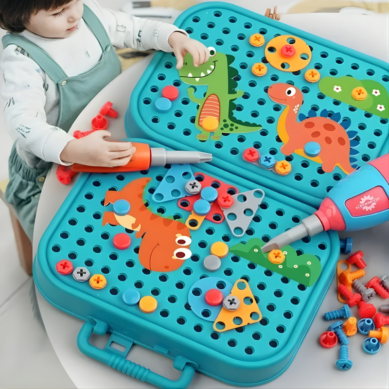 3D Dinosaur Drill Puzzle Tool Box for Kids