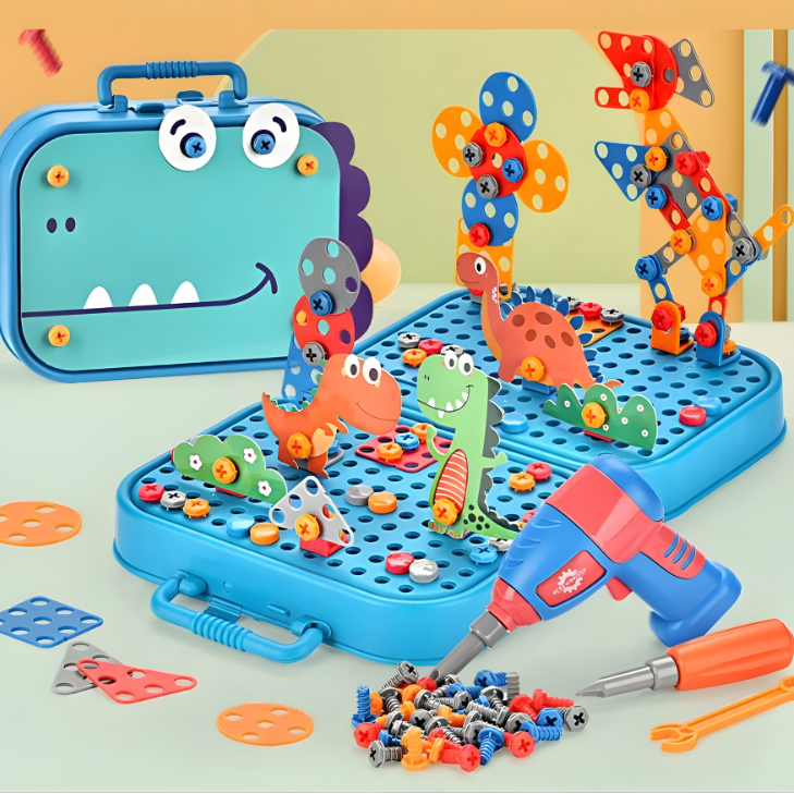 3D Dinosaur Drill Puzzle Tool Box for Kids