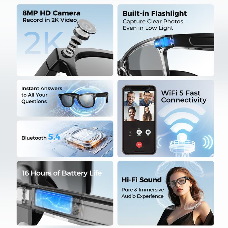 AI Smart Glasses with Camera & Audio