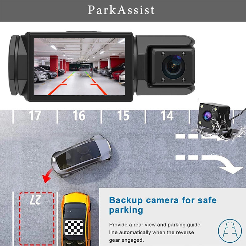 1080P HD Front & Rear Dash Cam with Reverse Camera – Drive Safer Every Day