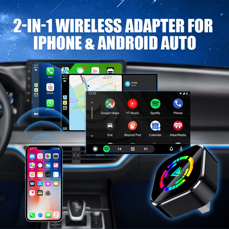 2-in-1 Wireless Adapter for Apple CarPlay & Android Auto – Plug & Play, Fast & Stable